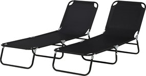 Outsunny Set de 2 șezlonguri pliabile, șezlong de grădină cu spătar reglabil în 5 trepte, suport până la 120 kg | Aosom Romania