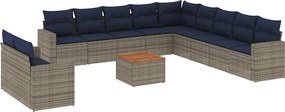 vidaXL Set mobilier de grădină cu perne, 12 piese, gri, poliratan