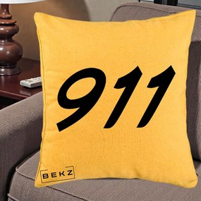 Perna Personalizata 911 Bold, 40x40 cm, Galben, Husa Detasabila, Perna Inclusa, BEKZ®
