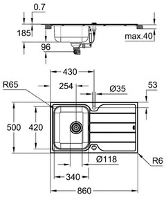 GROHE 31571SD1 - Chiuvetă K500 860 × 500 mm, inox