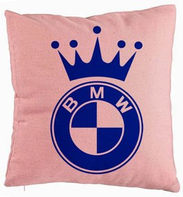 Perna Decorativa, Model Emblema BMW King, 40x40 cm, Roz, Husa Detasabila, Burduf