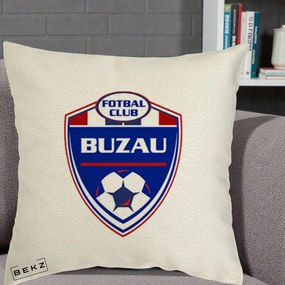Perna Personalizata FC Buzau Fotbal, 40x40 cm, Ecru, Husa Detasabila, Perna Inclusa, BEKZ®