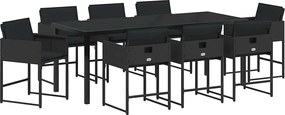 vidaXL Set de masă pentru grădină 9 pcs Negru poliratan