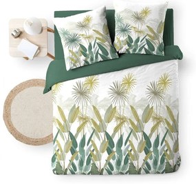 Lenjerie de pat albă-verde din bumbac pentru pat dublu, extinsă 240x220 cm Otika – douceur d'intérieur