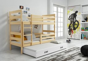 Supermobel Pat supraetajat RAFAL 3 + saltea + somieră GRATIS, 80x160 cm, pin, alb