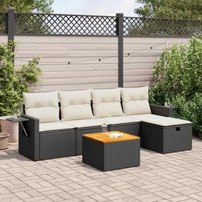 3325808 vidaXL Set mobilier de grădină cu perne, 6 piese, negru, poliratan