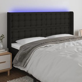 3124490 vidaXL Tăblie de pat cu LED, negru, 163x16x118/128 cm, textil