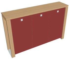 Dulap mediu Verno+ 200 x 46 x 130 cm, uși de sticlă, stejar deschis / roșu