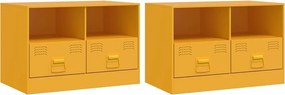 vidaXL Comodă TV, 2 buc., galben muștar, 67x39x44 cm, oțel