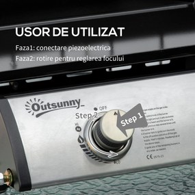 Gratar cu gaz si 2 arzatoare Outsunny, picioare reglabile, 6kW, 48.5x46x21cm, negru | Aosom Romania