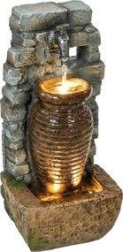 Outsunny Fântână de grădină cu debit de apă reglabil și zid de piatră rustic în 3 trepte, design ulcior | Aosom Romania