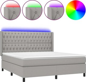 vidaXL Pat cu arcuri, saltea și LED, gri deschis, 180x200 cm, textil