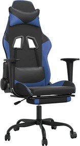 vidaXL Scaun de gaming cu suport picioare, negru/albastru, piele eco