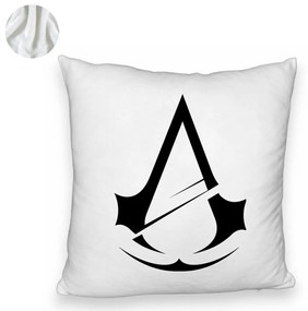 Perna Decorativa Fluffy cu Assasin&apos;s Creed Fans 2, 40x40 cm, Alba, Husa Detasabila, Burduf