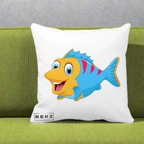 Perna Decorativa Peste Vesel Cartoon, 40x40 cm, Alba Mata, Husa Detasabila, Perna Inclusa, BEKZ®