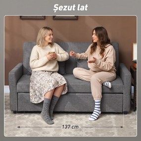 HOMCOM Canapea Extensibilă 2 Locuri 3 în 1, Tip In, cu 2 Perne, Extractibilă Click-Clack, Gri | Aosom Romania