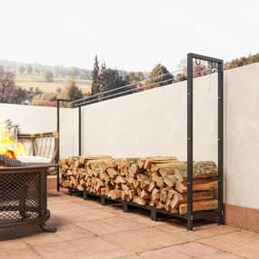 Outsunny Suport de Lemne pentru Exterior din Oțel, cu Acoperire Impermeabilă Oxford 600D, Structură Reglabilă și Lanțuri Metalice, Suport de Lemne Ridicat, 0.8m³, 235x31x116 cm, Negru | Aosom Romania
