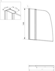 Paravan sticla cada 115x140 cm, crom, Alpinia, Deante 1150x1400 mm