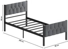Pat metalic pentru o persoană KAROM, 90 x 200 cm, gri, capacitate de încărcare 120 kg