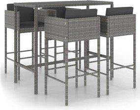 vidaXL Set mobilier bar de grădină cu perne, 5 piese, gri, poliratan