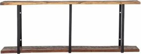 Etajeră de perete din lemn reciclat, maro, cu 2 rafturi și suporturi din fier, aspect rustic, finisaj ceruit, 53 x 140 x 25,5 cm, „Tallymay”