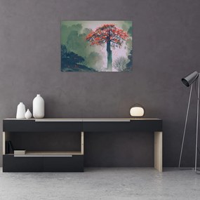 Tablou pe sticlă - Copacul roșu singuratic (70x50 cm)