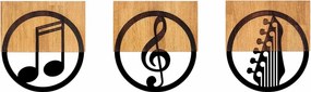 Decoratiuni perete JUST MUSIC - 334, negru/stejar, metal/lemn, 25x3x27
