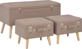 vidaXL Taburete cu depozitare, 3 buc., maro, material textil