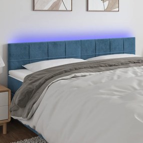 3121676 vidaXL Tăblie de pat cu LED, albastru închis, 180x5x78/88 cm, catifea