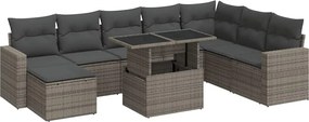 vidaXL Set canapele de grădină, 9 piese, cu perne, gri, poliratan