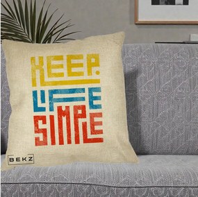 Perna Decorativa Keep Life Simple Colorat, 40x40 cm, Crem, Husa Detasabila, Perna Inclusa, BEKZ®
