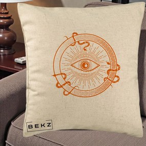 Perna Personalizata Ochiul Providentei Mistic Orange, 40x40 cm, Bej, Husa Detasabila, Perna Inclusa, BEKZ®