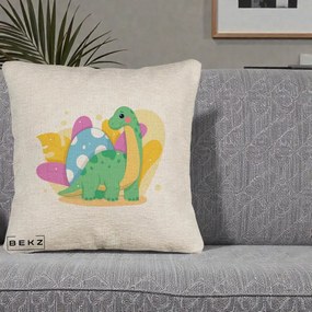 Perna Personalizata Dinozaur cu Ou Pastelat, 40x40 cm, Bej Canapea, Husa Detasabila, Perna Inclusa, BEKZ®