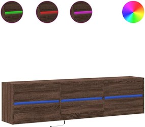 vidaXL Dulap TV de perete cu lumini LED, stejar maro, 180x31x45 cm