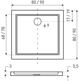 Cabină de duș pătrată Tomar 80x80 cm cu cădiță de duș SLIM