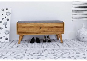 Bancă cu spațiu de depozitare din lemn de stejar cu șezut gri deschis Retro - The Beds