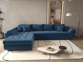 Colțar extensibil dumonde cu ladă de depozitare si sezut confortabil din spuma high-density, Loana XL Zoom Albastru 335x185 cm