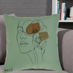 Perna Decorativa Portret Feminin Mac Profilat, 40x40 cm, Verde, Husa Detasabila, Perna Inclusa, BEKZ®