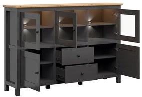 Vitrină Hesen KOM3W2D2S/13/19 (cu iluminat LED) (grafit + Stejar artisan). 1062529