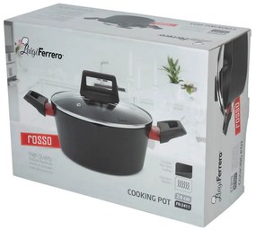 Cratiță Luigi Ferrero Rosso FR-2411, 24x11.5 cm, 4.1 l, Acoperire antiaderentă, Capac din sticlă cu gaură pentru abur, Inducție, Negru
