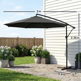 Outsunny Umbrelă de Grădină Suspendată 3 m cu Husă, Umbrelă Rotundă Inclinabilă cu Rotație 360°, Manivelă, Banana, Negru | Aosom Romania