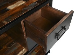Bar insulă vintage din metal și lemn, negru și multicolor, cu bară pentru picioare, 3 rafturi și 2 sertare, 106 x 165 x 60 cm, „Barme”