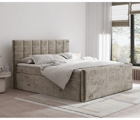 Pat boxspring maro deschis cu spațiu de depozitare 200x200 cm Ava – Maison de Rêve