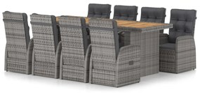 3059341 vidaXL Set mobilier de grădină cu perne, 9 piese, gri, poliratan