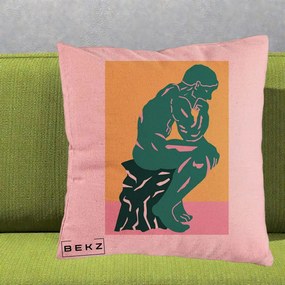 Perna Decorativa Ganditorul Sculptura Pop Art, 40x40 cm, Roz, Husa Detasabila, Perna Inclusa, BEKZ®