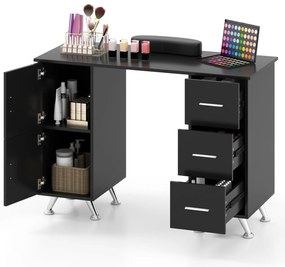 MANIA3 - Masuta manichiura, 108 cm, masa cosmetica cu pernita - Alb / Negru / Roz - Auriu
