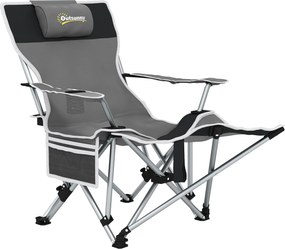 Outsunny Scaun de Camping Pliabil și Rabatabil cu Suport pentru Picioare Detașabil și Tetieră, 82x50/100x88 cm, Negru | Aosom Romania