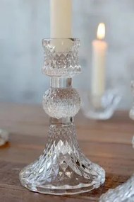 Suport pentru lumânare din sticlă cu model cristal, Ø8 cm