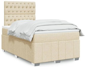 vidaXL Pat box spring cu saltea, crem, 120x200 cm, textil