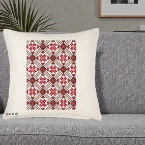 Perna Personalizata Motiv Traditional Ie Romaneasca Rosu, 40x40 cm, Crem Reliefat, Husa Detasabila, Perna Inclusa, BEKZ®